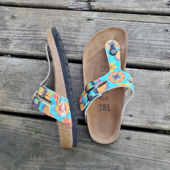 Birkenstock Shoes - Birkenstock Birki's Gizeh Birko-flor Blue Floral Sun Hearts Thong Sandals 39